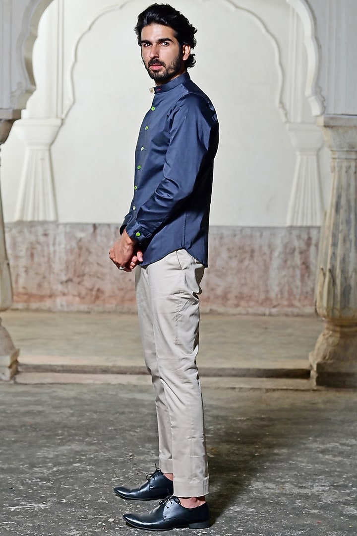 Blue Lycra Cotton Party Wear Shirt by Gaurav Katta at Pernia's Pop Up Shop