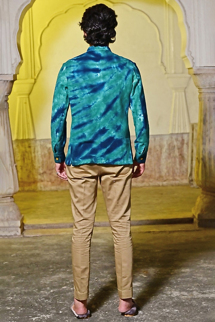Blue Cotton Checker Textured Wedding Shirt by Gaurav Katta at Pernia's Pop Up Shop