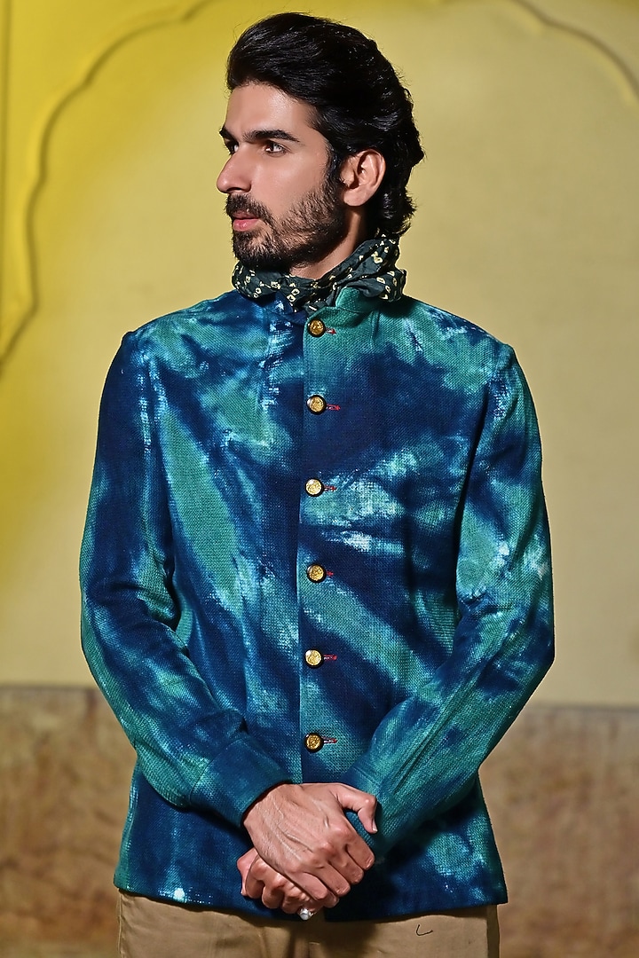 Blue Cotton Checker Textured Wedding Shirt by Gaurav Katta at Pernia's Pop Up Shop