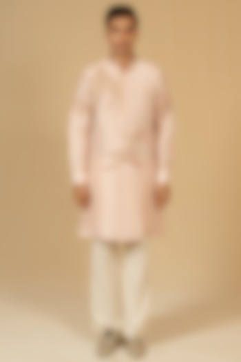 Powder Peach Dupion Silk Zardosi Embellished Kurta Set by Gaurav Katta at Pernia's Pop Up Shop