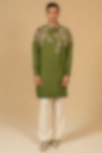 Sage Green Modal Silk Zardosi Embellished Kurta Set by Gaurav Katta at Pernia's Pop Up Shop