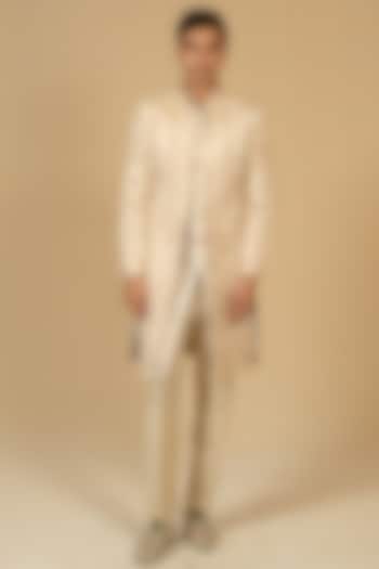 Ivory Pure Chintz Printed & Hand Embellished Groom Sherwani Set by Gaurav Katta at Pernia's Pop Up Shop