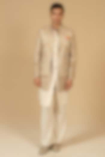 Grey Beige Modal Silk Hand Embellished Achkan Jacket Set by Gaurav Katta at Pernia's Pop Up Shop