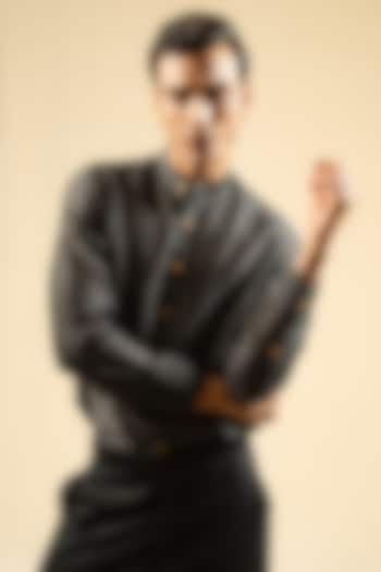 Charcoal Silk Chanderi Party Wear Shirt by Gaurav Katta at Pernia's Pop Up Shop