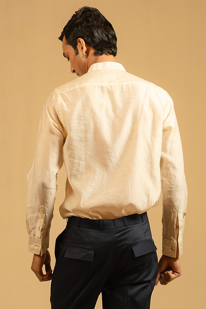Royal Beige Silk Chanderi Party Wear Shirt by Gaurav Katta at Pernia's Pop Up Shop