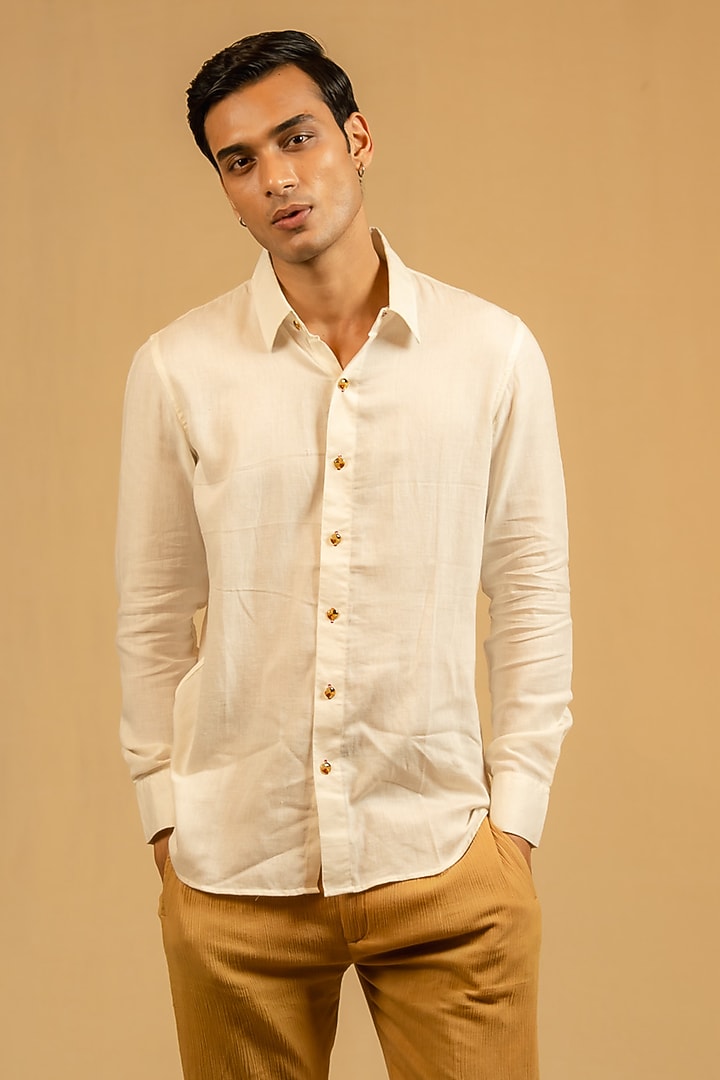 Royal White Silk Chanderi Party Wear Shirt by Gaurav Katta at Pernia's Pop Up Shop