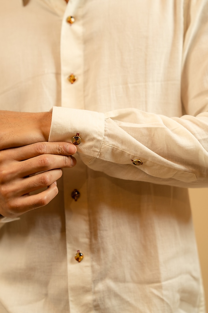 Royal White Silk Chanderi Party Wear Shirt by Gaurav Katta at Pernia's Pop Up Shop