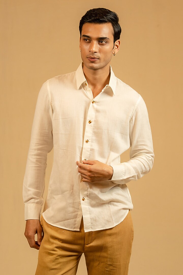 Royal White Silk Chanderi Party Wear Shirt by Gaurav Katta at Pernia's Pop Up Shop