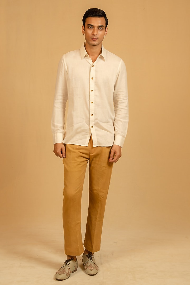 Royal White Silk Chanderi Party Wear Shirt by Gaurav Katta at Pernia's Pop Up Shop