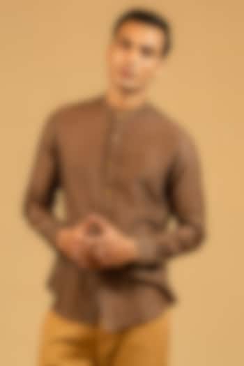 Cigar Brown Silk Chanderi Party Wear Shirt by Gaurav Katta at Pernia's Pop Up Shop
