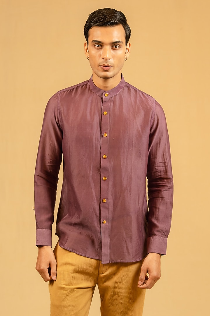 Old Rose Silk Chanderi Party Wear Shirt by Gaurav Katta at Pernia's Pop Up Shop