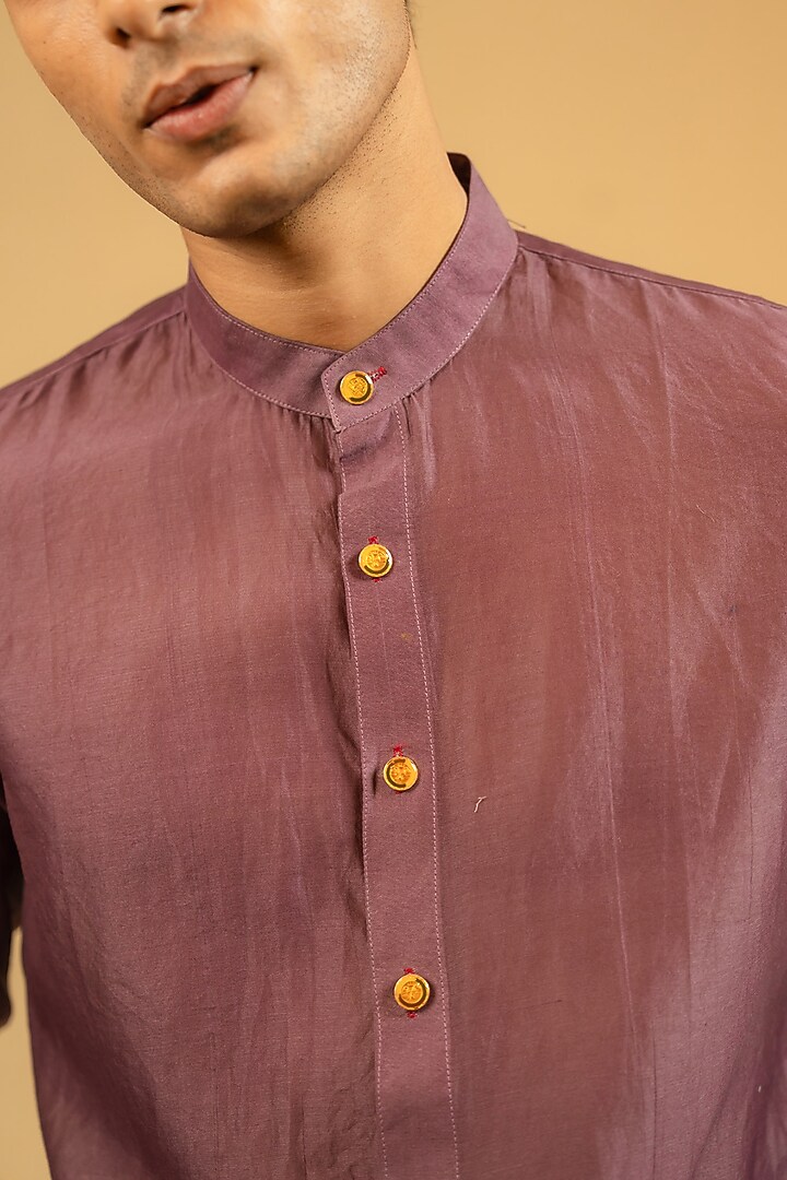 Old Rose Silk Chanderi Party Wear Shirt by Gaurav Katta at Pernia's Pop Up Shop
