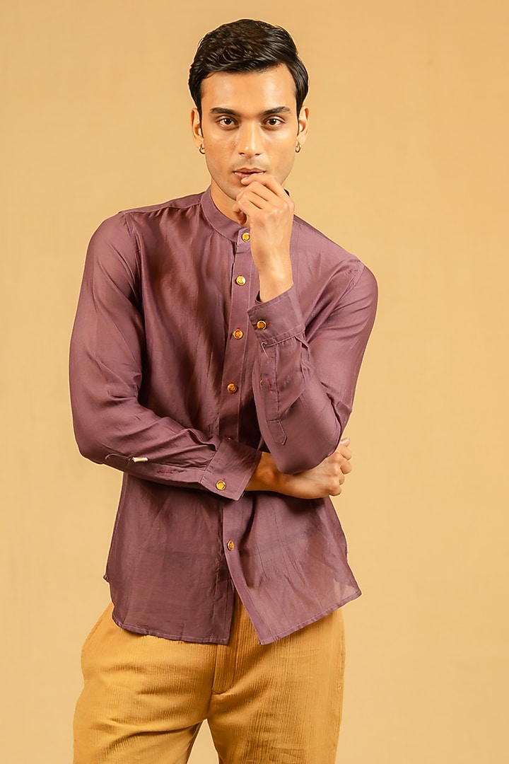 Old Rose Silk Chanderi Party Wear Shirt by Gaurav Katta at Pernia's Pop Up Shop