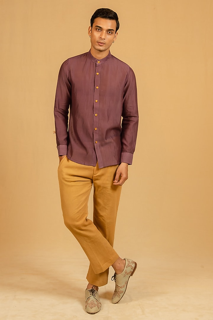 Old Rose Silk Chanderi Party Wear Shirt by Gaurav Katta at Pernia's Pop Up Shop