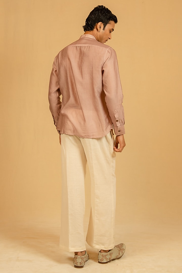 Dusky Pink Silk Chanderi Party Wear Shirt by Gaurav Katta at Pernia's Pop Up Shop