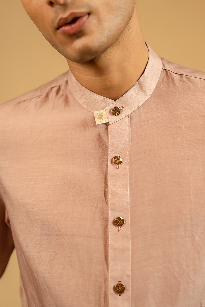 Dusky Pink Silk Chanderi Party Wear Shirt by Gaurav Katta at Pernia's Pop Up Shop