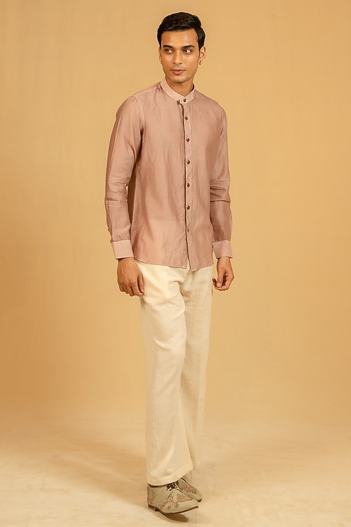 Dusky Pink Silk Chanderi Party Wear Shirt by Gaurav Katta at Pernia's Pop Up Shop