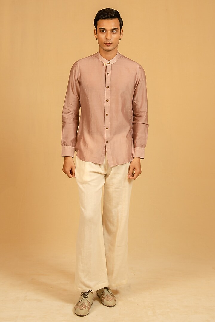 Dusky Pink Silk Chanderi Party Wear Shirt by Gaurav Katta at Pernia's Pop Up Shop