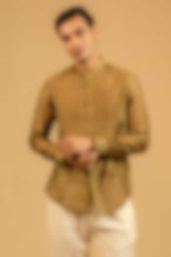 Olive Green Silk Chanderi Party Wear Shirt by Gaurav Katta at Pernia's Pop Up Shop