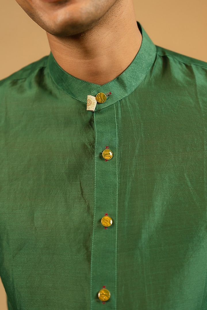 Royal Green Silk Chanderi Party Wear Shirt by Gaurav Katta at Pernia's Pop Up Shop