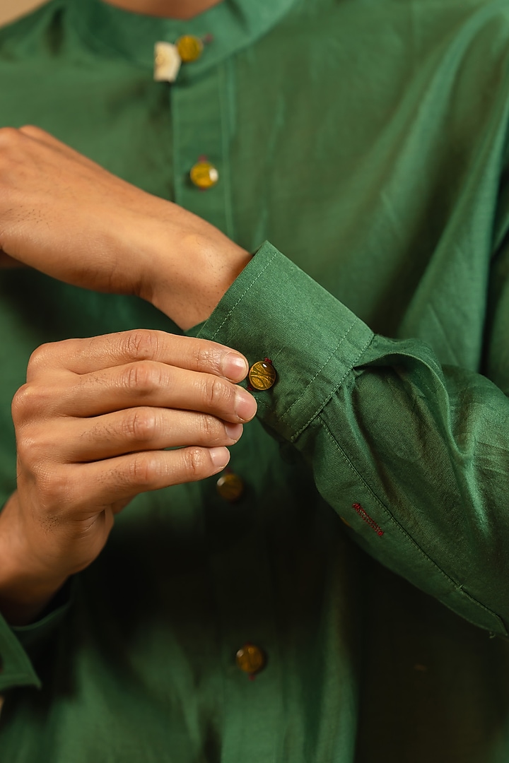 Royal Green Silk Chanderi Party Wear Shirt by Gaurav Katta at Pernia's Pop Up Shop