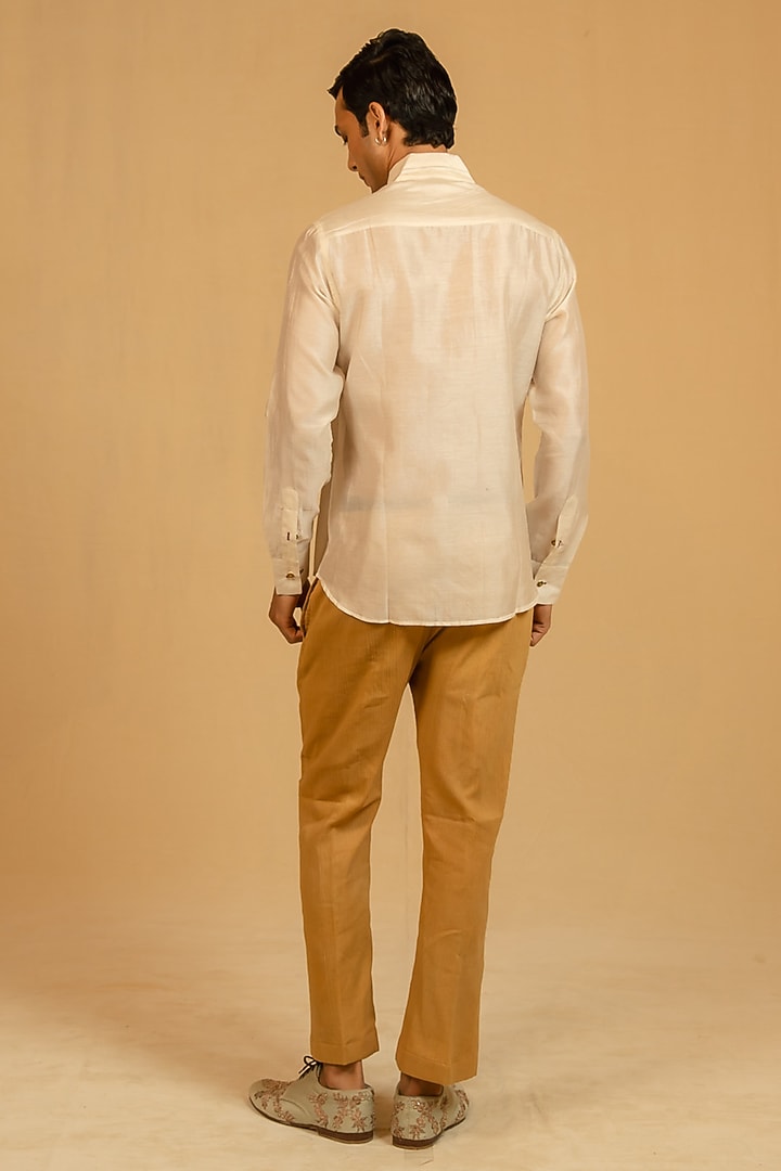 Royal White Silk Chanderi Party Wear Shirt by Gaurav Katta at Pernia's Pop Up Shop