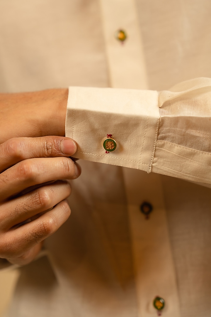 Royal White Silk Chanderi Party Wear Shirt by Gaurav Katta at Pernia's Pop Up Shop