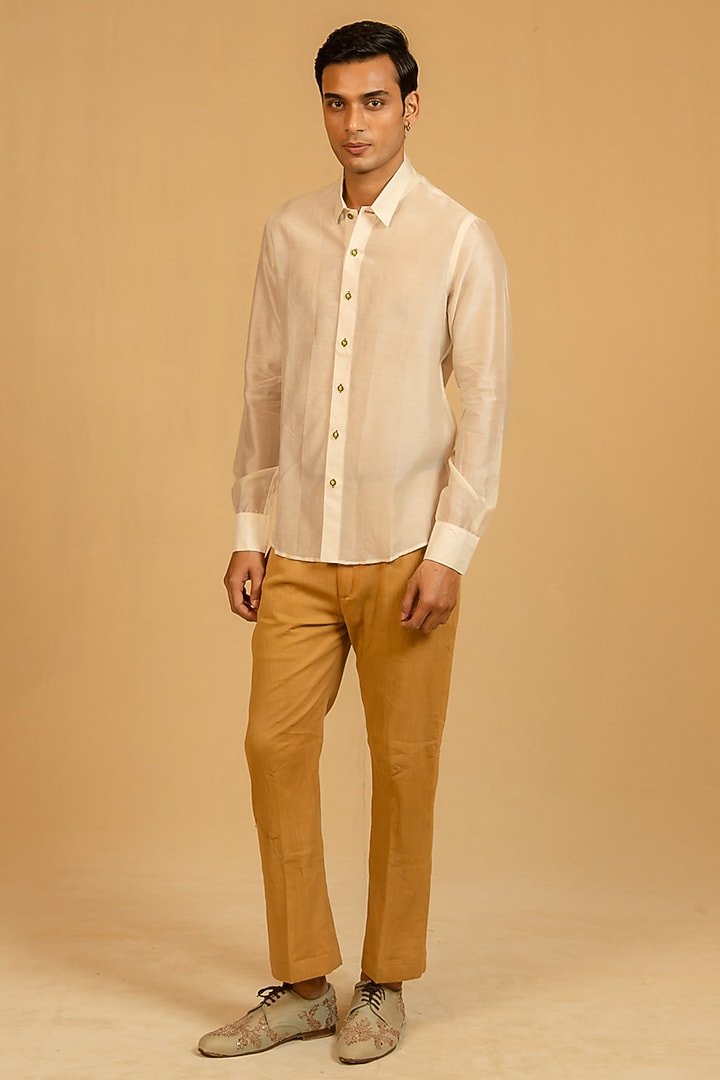 Royal White Silk Chanderi Party Wear Shirt by Gaurav Katta at Pernia's Pop Up Shop