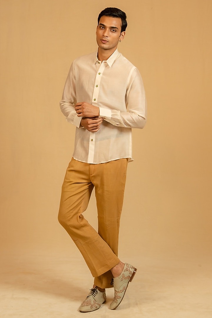 Royal White Silk Chanderi Party Wear Shirt by Gaurav Katta at Pernia's Pop Up Shop
