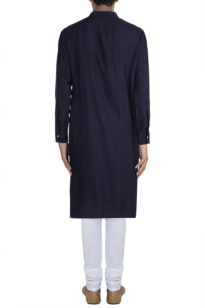 Dark Blue Kurta With Meenakari Buttons by Gaurav Katta at Pernia's Pop Up Shop