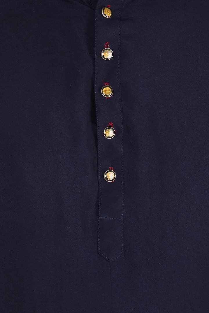 Dark Blue Kurta With Meenakari Buttons by Gaurav Katta at Pernia's Pop Up Shop