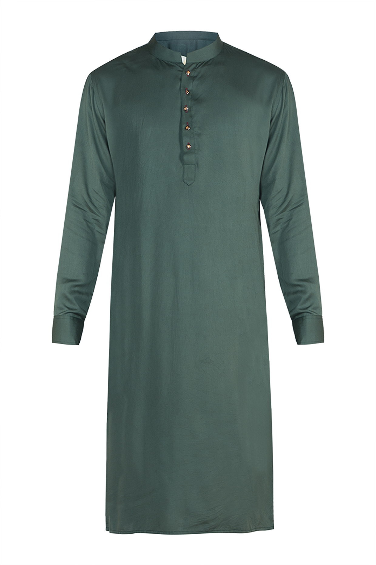 Dark Green Kurta With Meenakari Buttons by Gaurav Katta