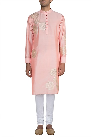 Pink Rose Embroidered Kurta by Gaurav Katta