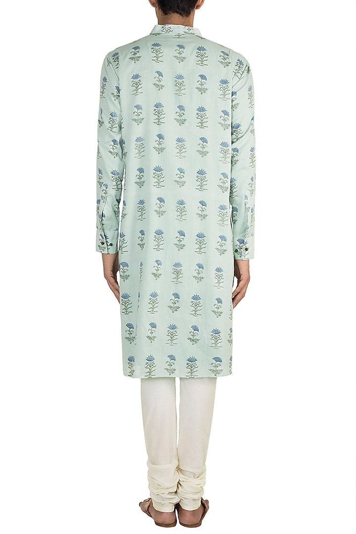 Sky Blue Block Printed Kurta by Gaurav Katta at Pernia's Pop Up Shop