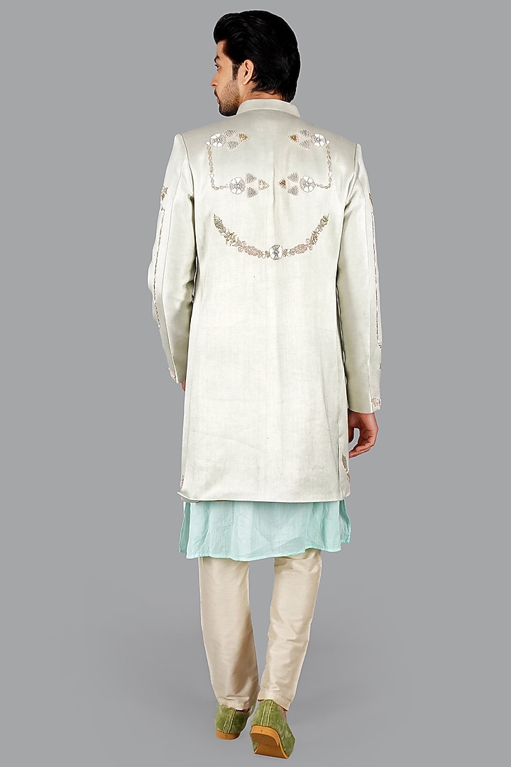 Warm White Italian Cotton Hand Work Groom Sherwani Set by Gaurav Katta at Pernia's Pop Up Shop