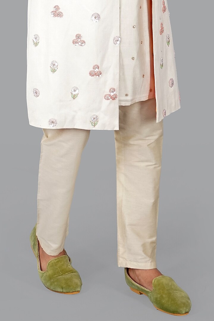Pista & Beige Ombre Italian Cotton Hand Work Wedding Sherwani Set by Gaurav Katta at Pernia's Pop Up Shop