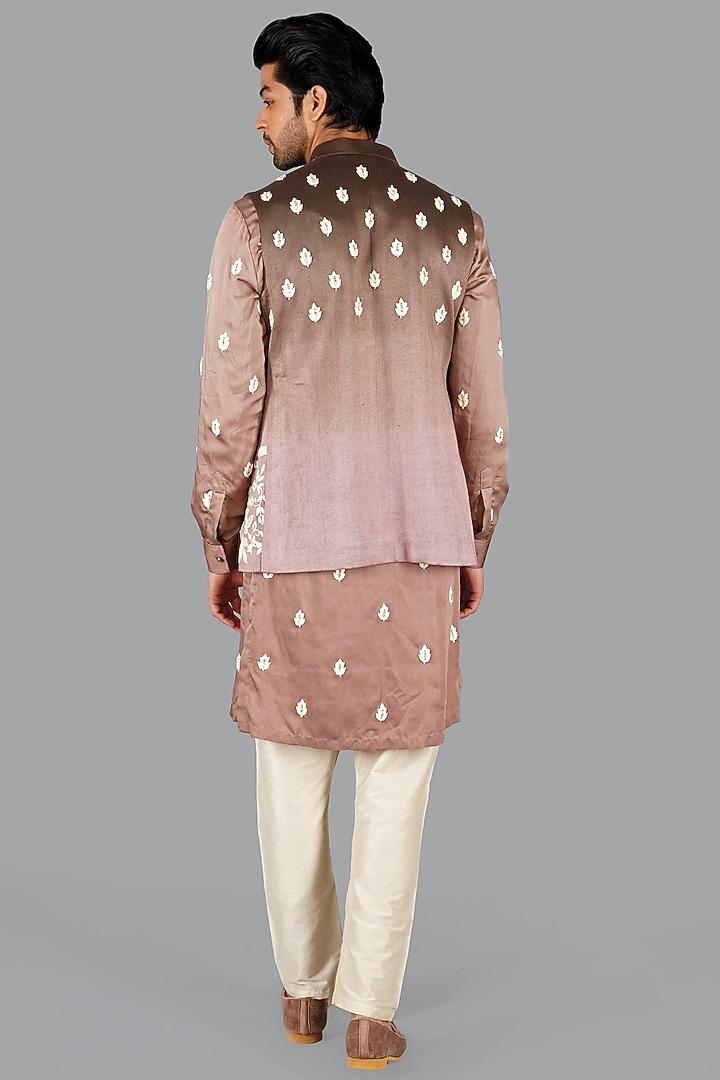 Peach Italian Cotton Nehru Jacket Set by Gaurav Katta at Pernia's Pop Up Shop