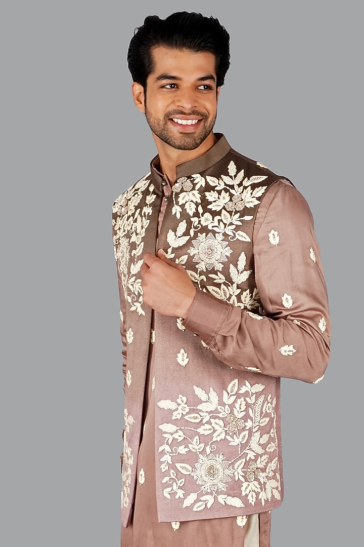 Peach Italian Cotton Nehru Jacket Set by Gaurav Katta at Pernia's Pop Up Shop
