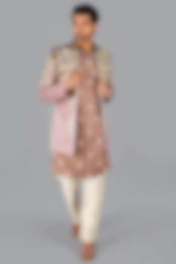 Peach Italian Cotton Open Jacket Set by Gaurav Katta