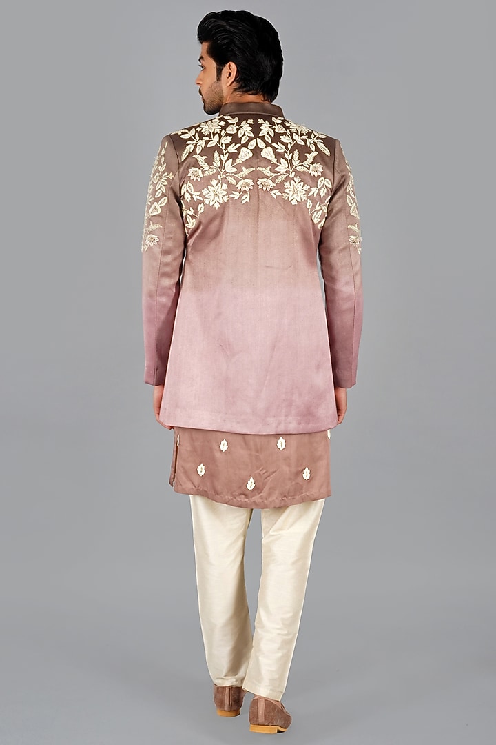 Peach Italian Cotton Open Jacket Set by Gaurav Katta at Pernia's Pop Up Shop