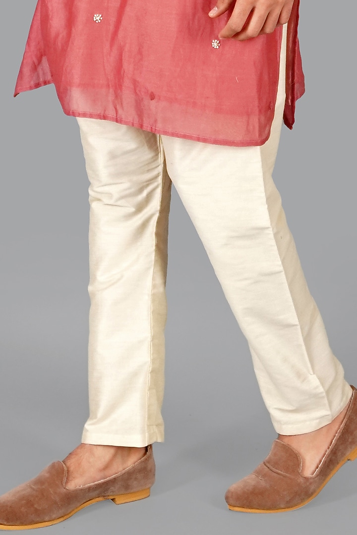Light Cherry Chanderi Pearl Work Kurta Set by Gaurav Katta at Pernia's Pop Up Shop