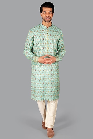 Sky Blue Banarasi Silk Kurta Set by Gaurav Katta
