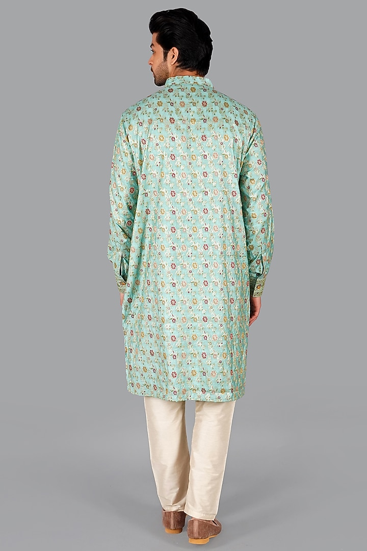 Sky Blue Banarasi Silk Kurta Set by Gaurav Katta at Pernia's Pop Up Shop