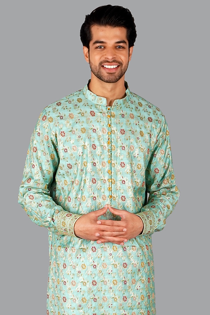 Sky Blue Banarasi Silk Kurta Set by Gaurav Katta at Pernia's Pop Up Shop