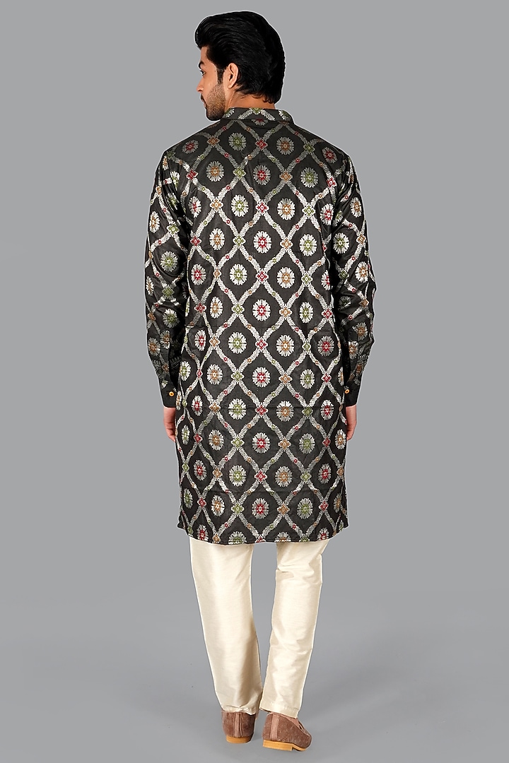 Black Handwoven Banarasi Silk Kurta Set by Gaurav Katta at Pernia's Pop Up Shop