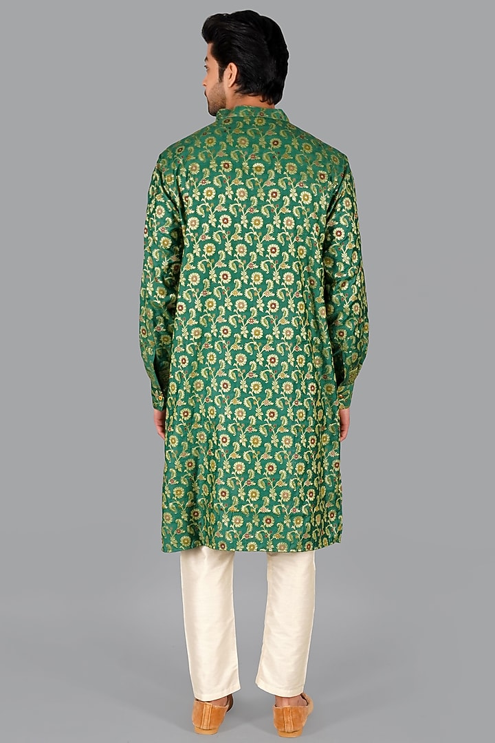 Dark Green Handwoven Banarasi Silk Kurta Set by Gaurav Katta at Pernia's Pop Up Shop