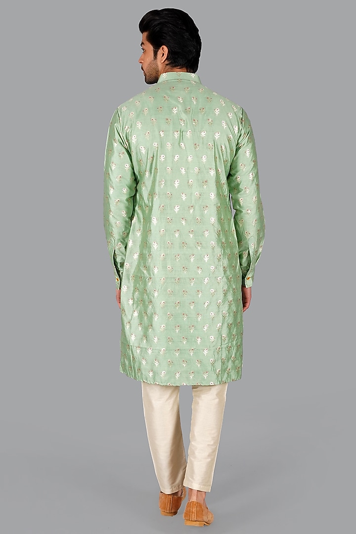 Pastel Green Handwoven Banarasi Silk Kurta Set by Gaurav Katta at Pernia's Pop Up Shop