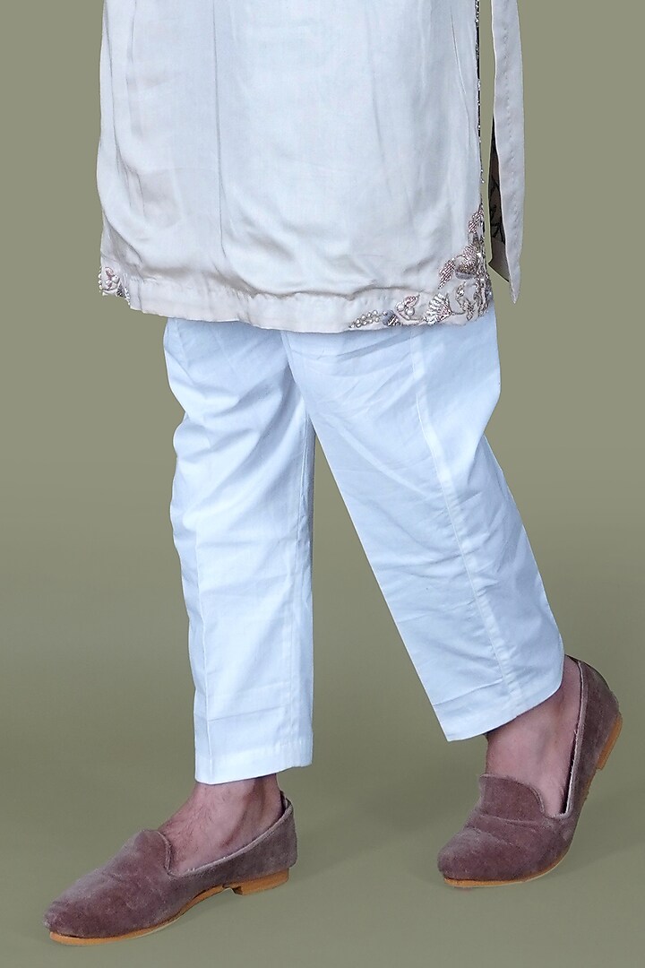 Warm White Italian Cotton Hand Embroidered Nehru Jacket Set by Gaurav Katta at Pernia's Pop Up Shop