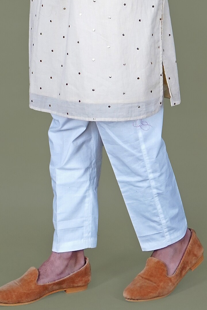 Beige Italian Cotton Kantha Work Nehru Jacket Set by Gaurav Katta at Pernia's Pop Up Shop