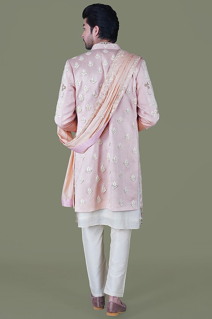 Rose Gold Italian Cotton Thread Work Groom Sherwani Set by Gaurav Katta at Pernia's Pop Up Shop